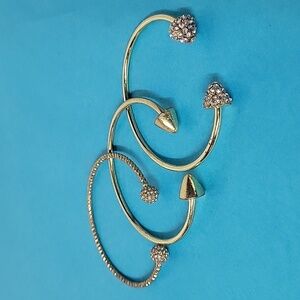 Lot of 3 Open Cuff Gold Tone Jeweled Bangle Bracelets